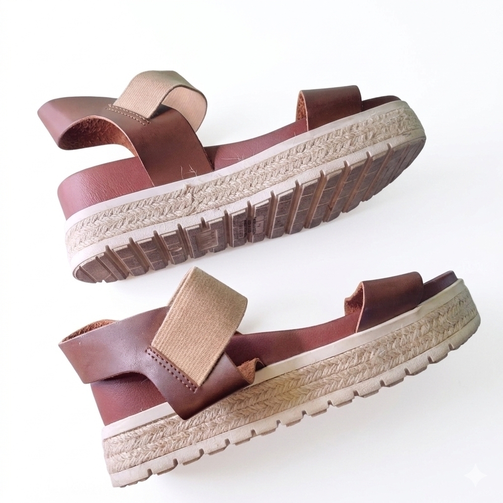 Mia Platform Wedge Sandals Size 7 Elastic Strap Open Toe Jute Heel